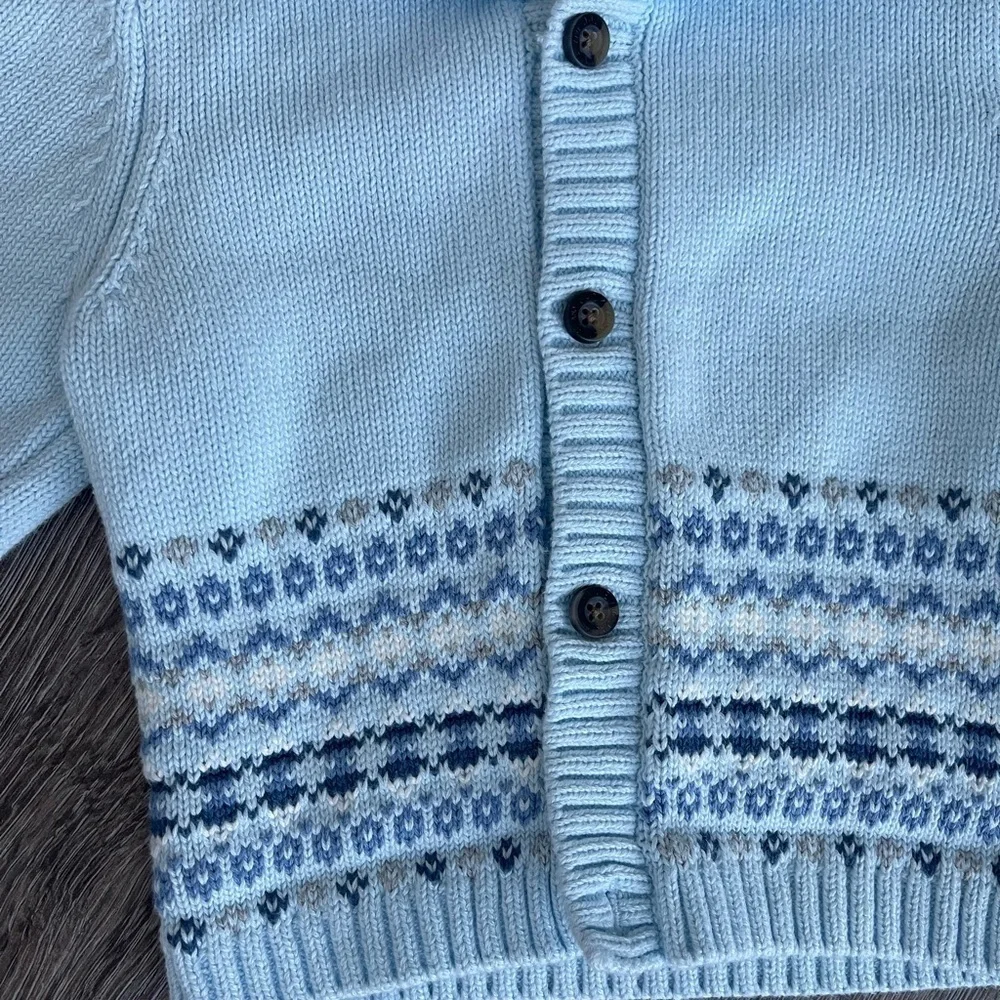 Janie & Jack | Baby Blue Feather Fair Isle Baby Fair Isle Cardigan 12-18mo.